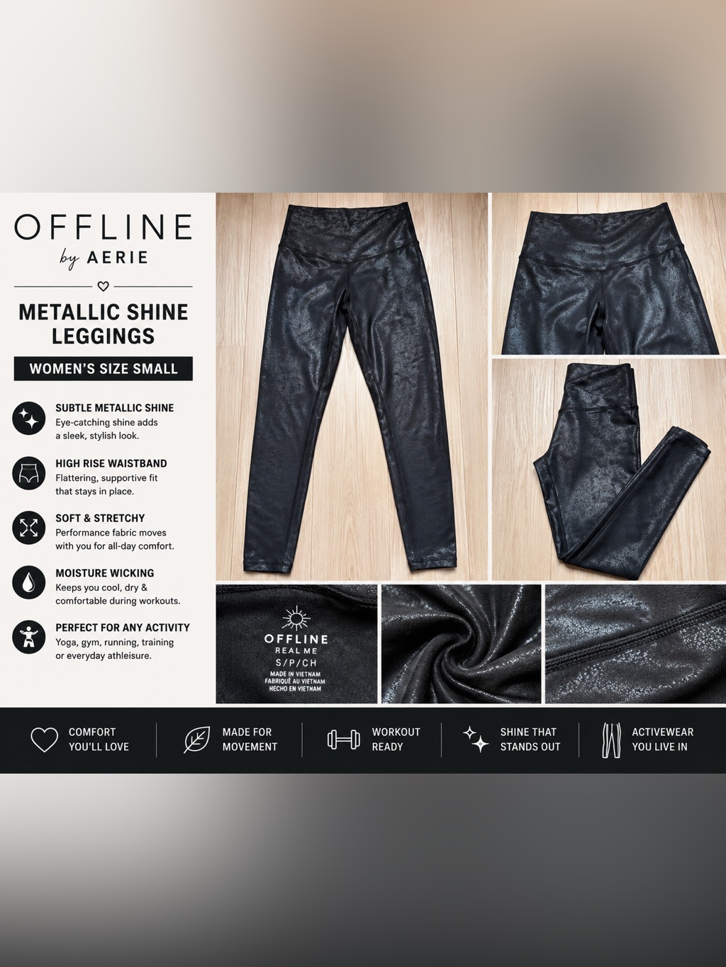 Offline By Aerie Black Metallic Shine Leggings Women’s Small